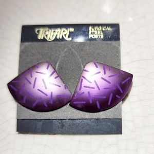 90s Trifari purple geometric iridescent surgical steel posts earrings